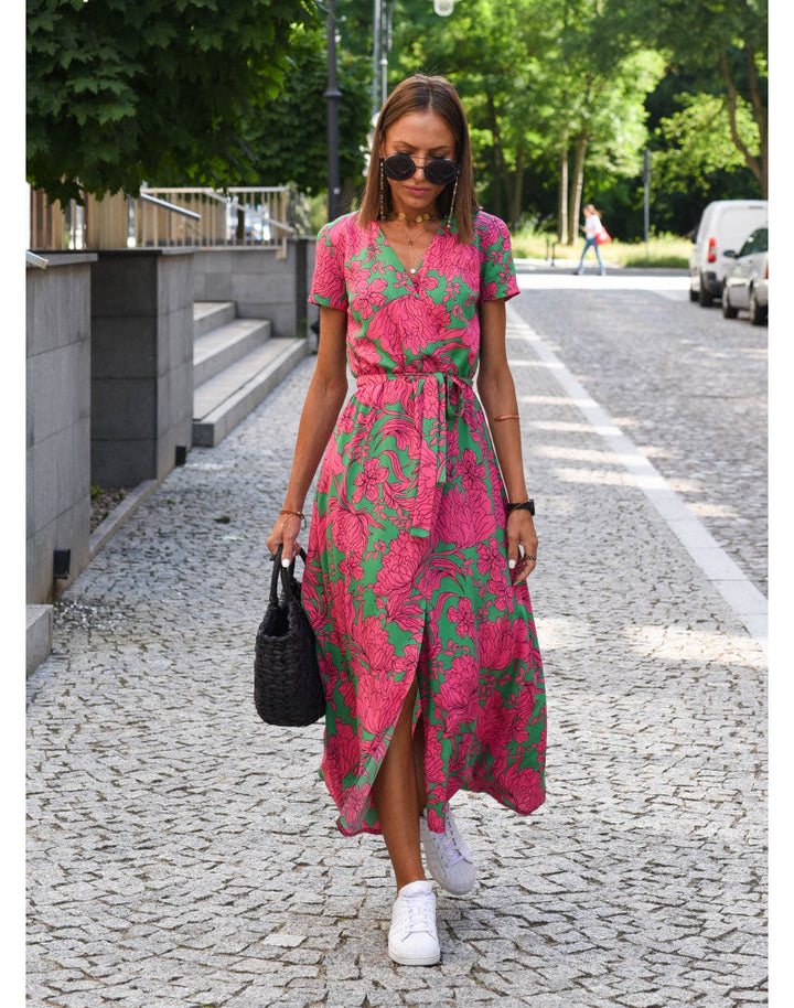 Robe Portefeuille Fleurie Femme Manches Courtes