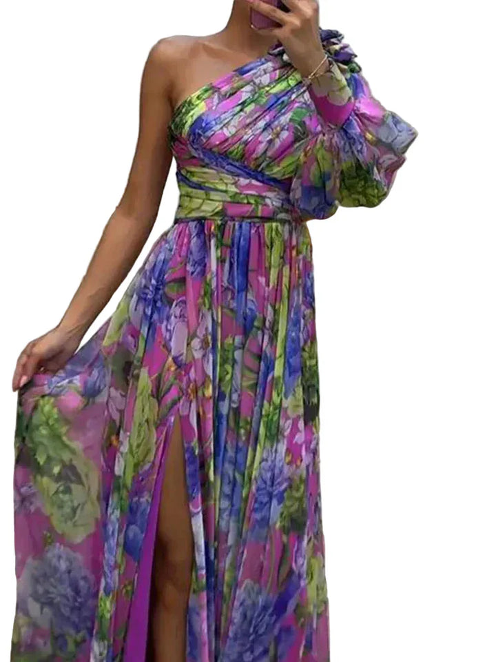 Robe Maxi Femme Asymétrique Imprimé Floral