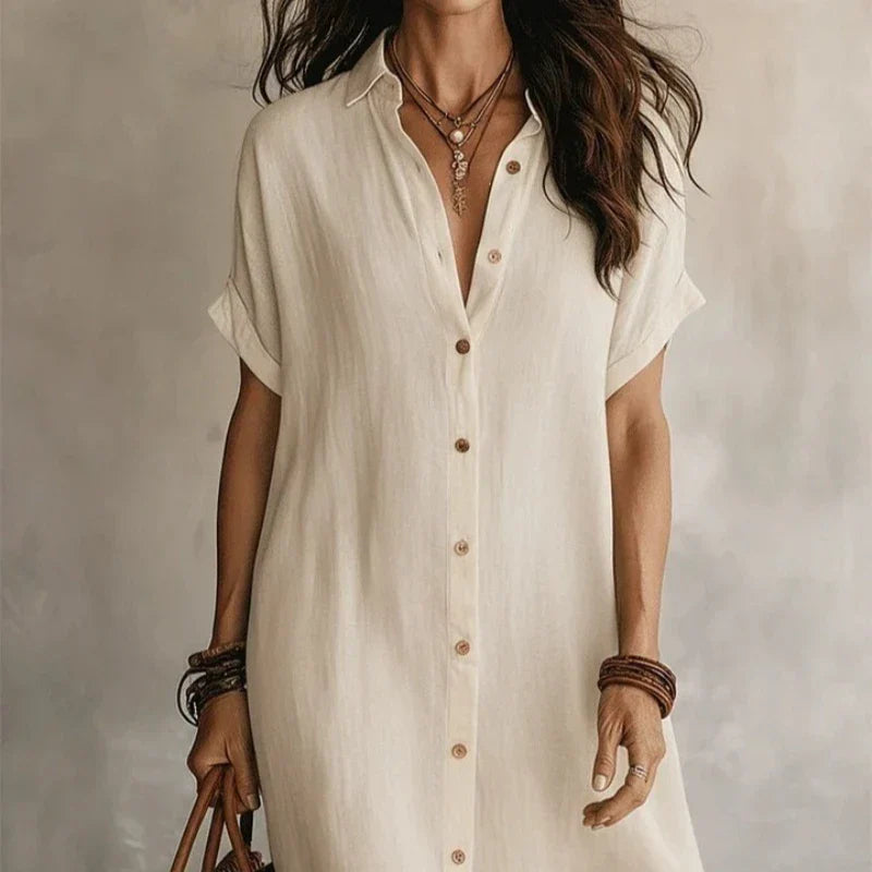 Robe Chemise Femme Bohème Manches Courtes Fluide