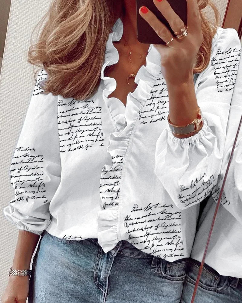 Chemisier Femme Col Volanté Manches Longues