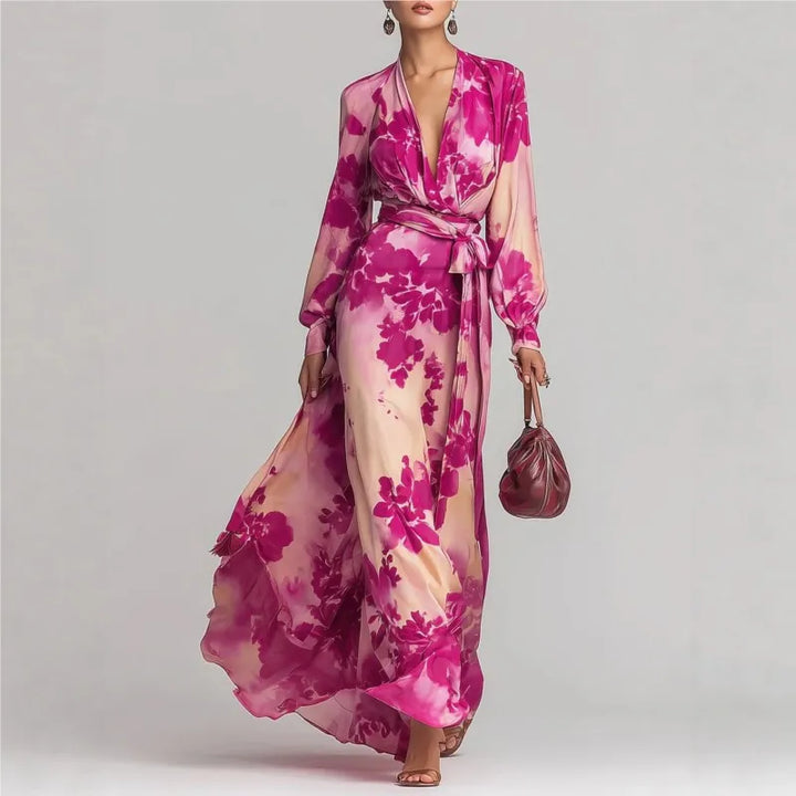 Robe Maxi Bohème Femme Décolleté V Taille Ceinturée