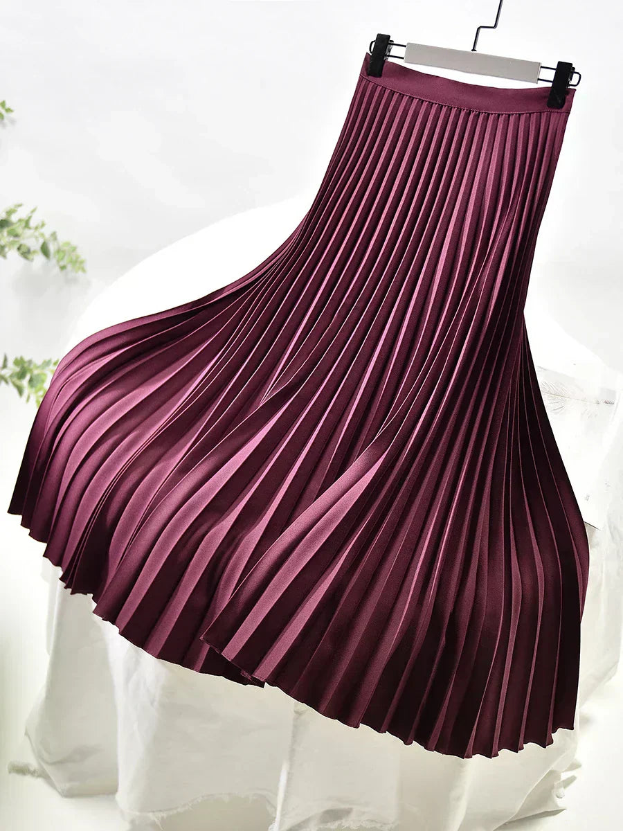 Jupe Midi Plissée Femme Taille Haute