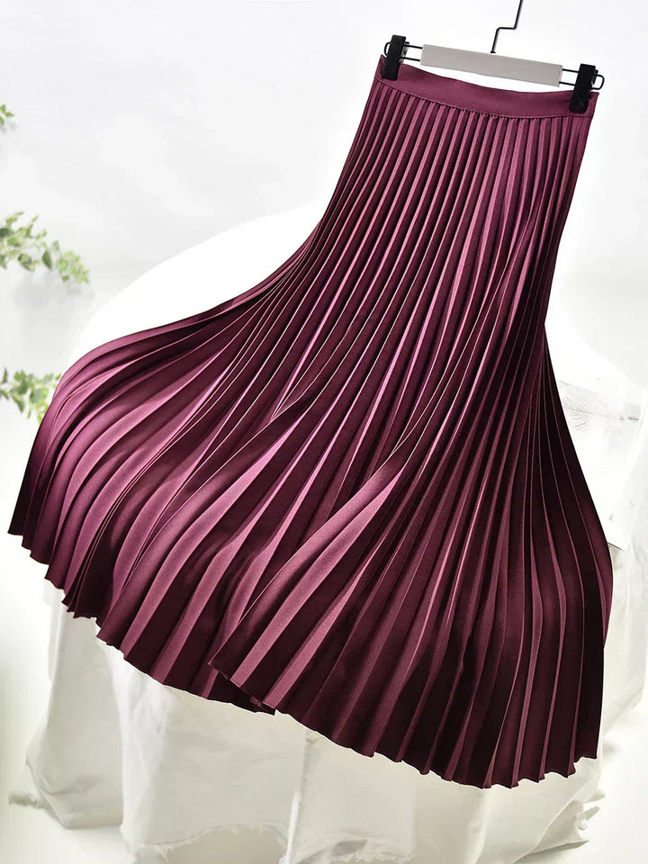 Jupe Midi Plissée Femme Taille Haute