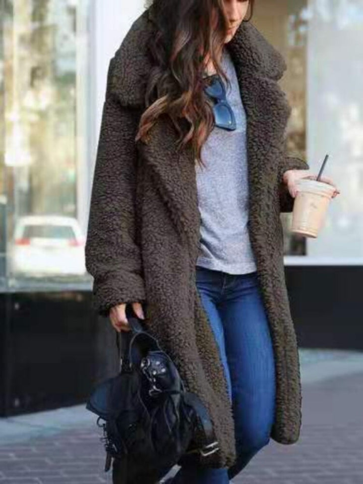 Manteau Long en Polaire Douce Effet Mouton Pour Femme