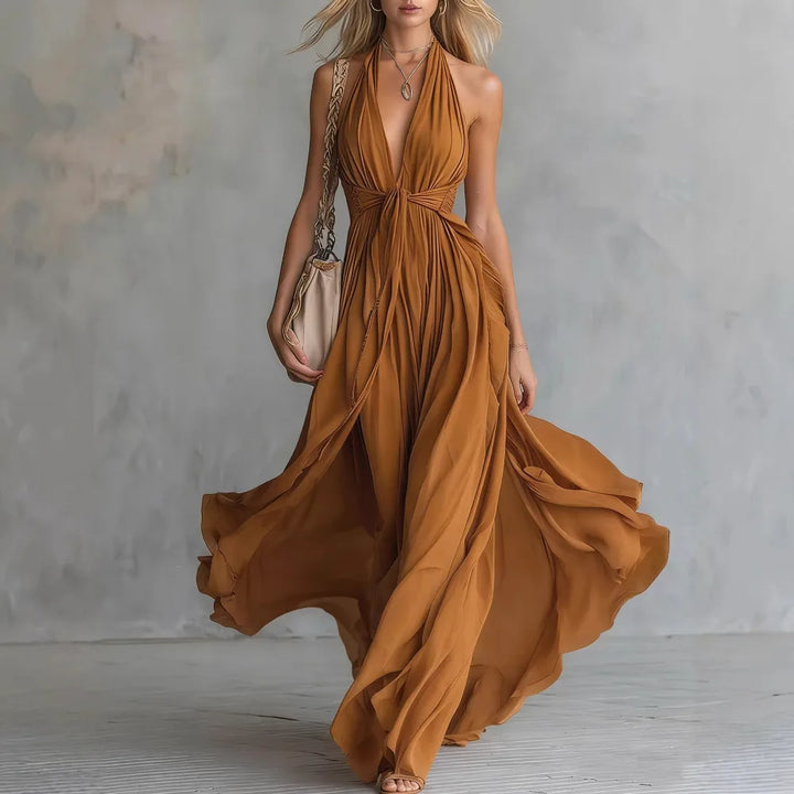 Robe Maxi Femme Col Halter Décolleté V