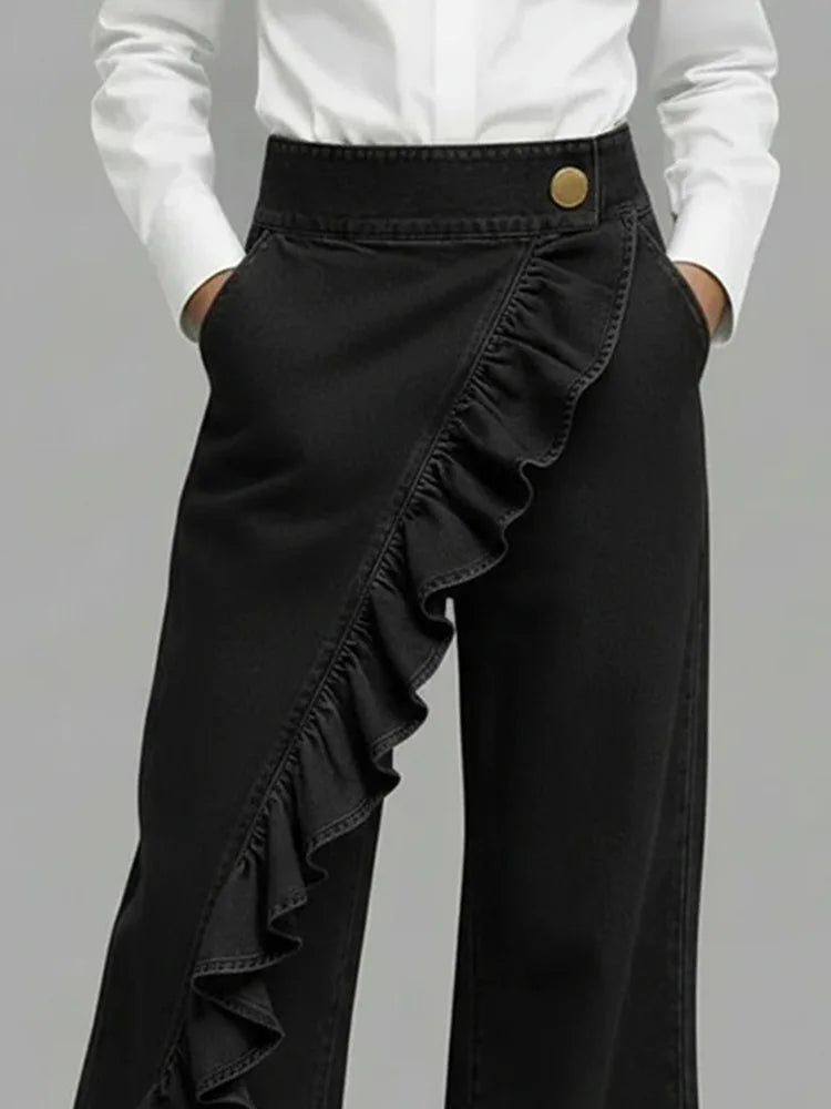 Jean Femme Asymétrique Jambes Larges Vintage