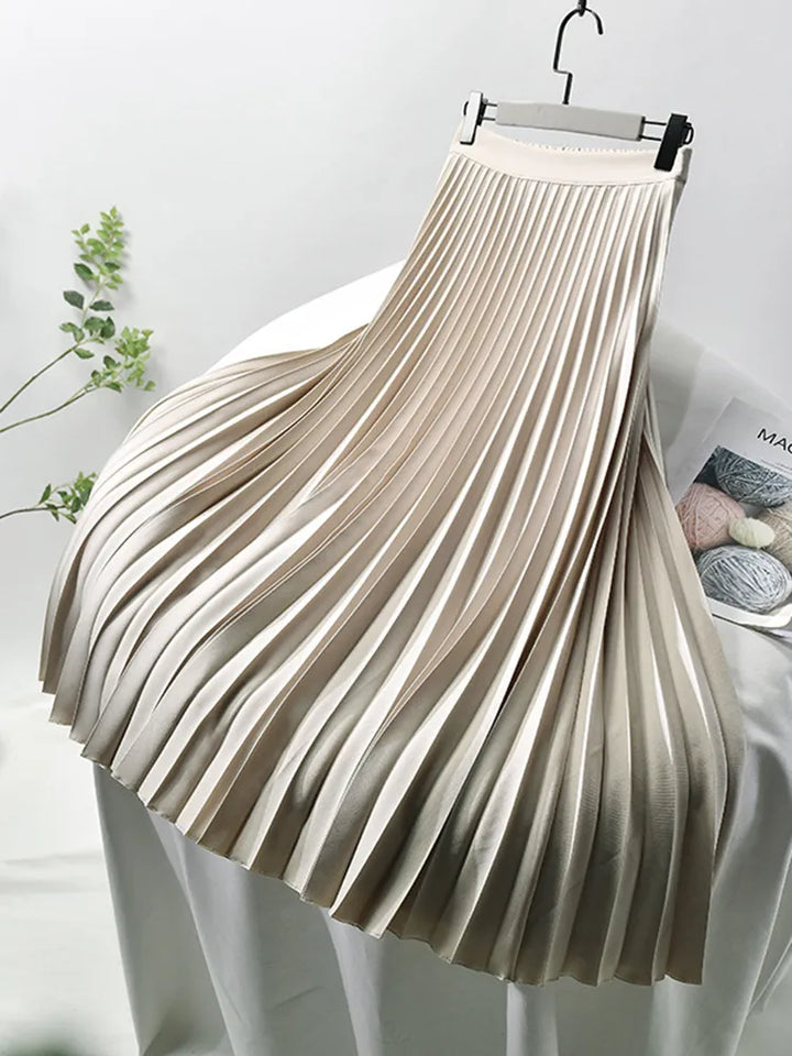 Jupe Midi Plissée Femme Taille Haute