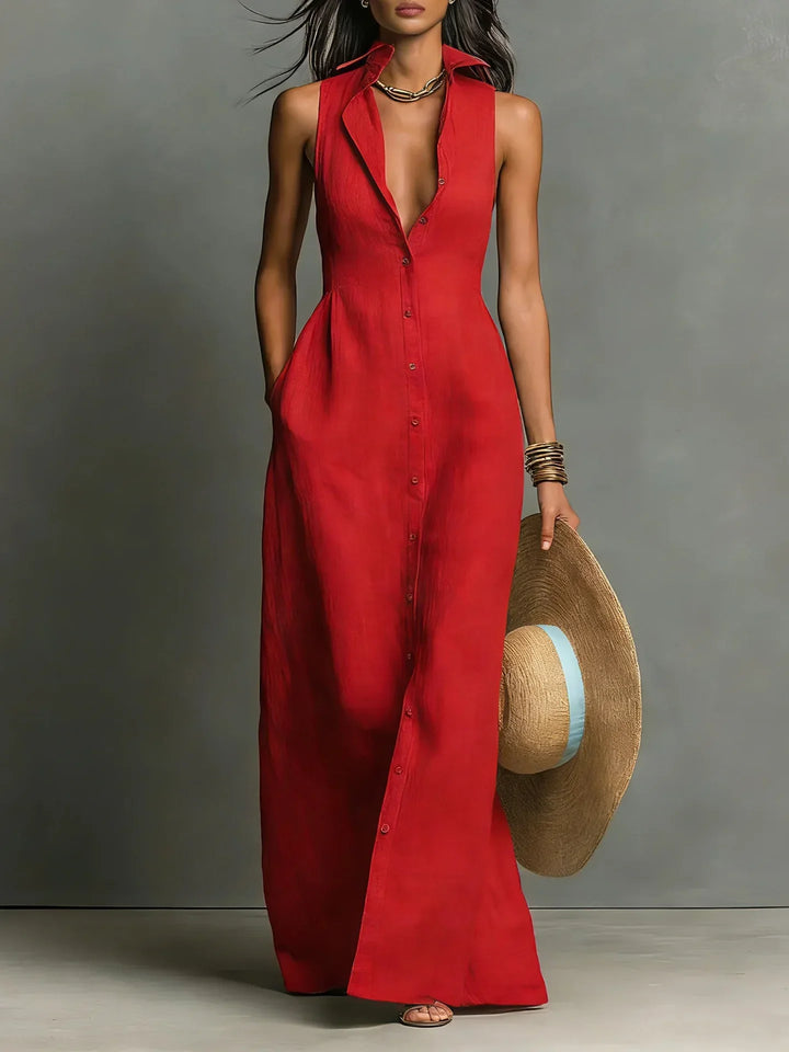 Robe Chemise Sans Manches Boutonnée Femme