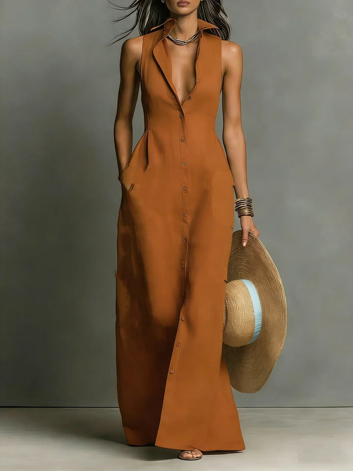 Robe Chemise Sans Manches Boutonnée Femme