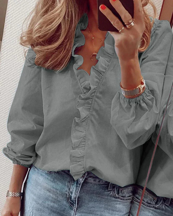 Chemisier Femme Col Volanté Manches Longues