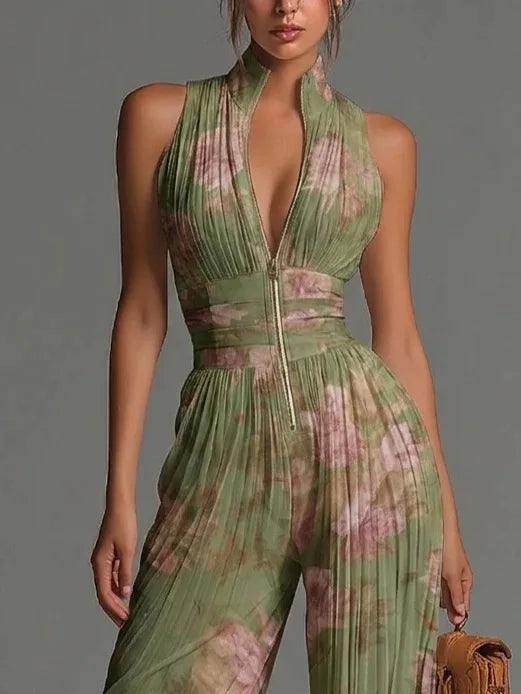 Combinaison Femme Plissée Fleurie Jambes Larges
