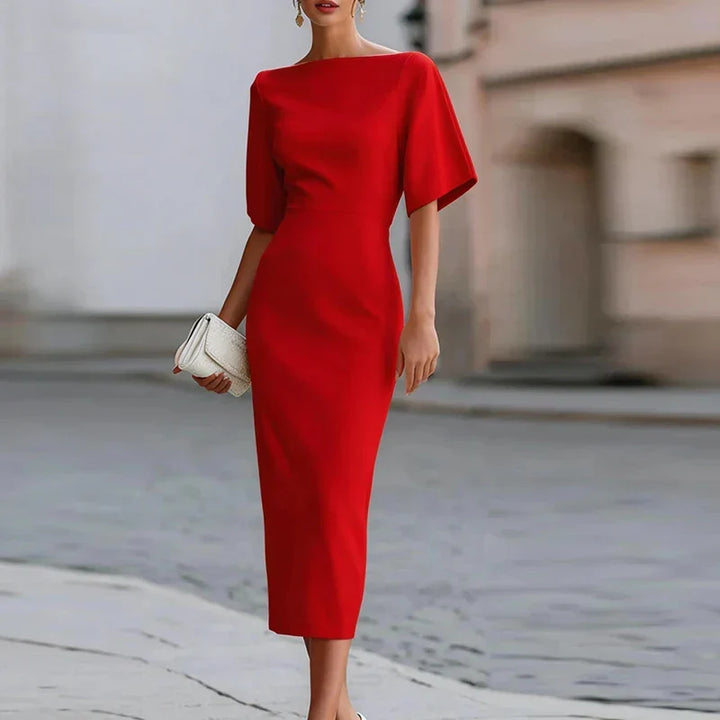 Robe Midi Sculptante à Encolure Bateau Pour Femme