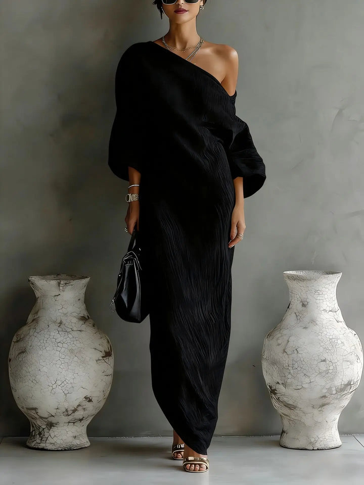 Robe Maxi Asymétrique Femme Manches Chauve-Souris