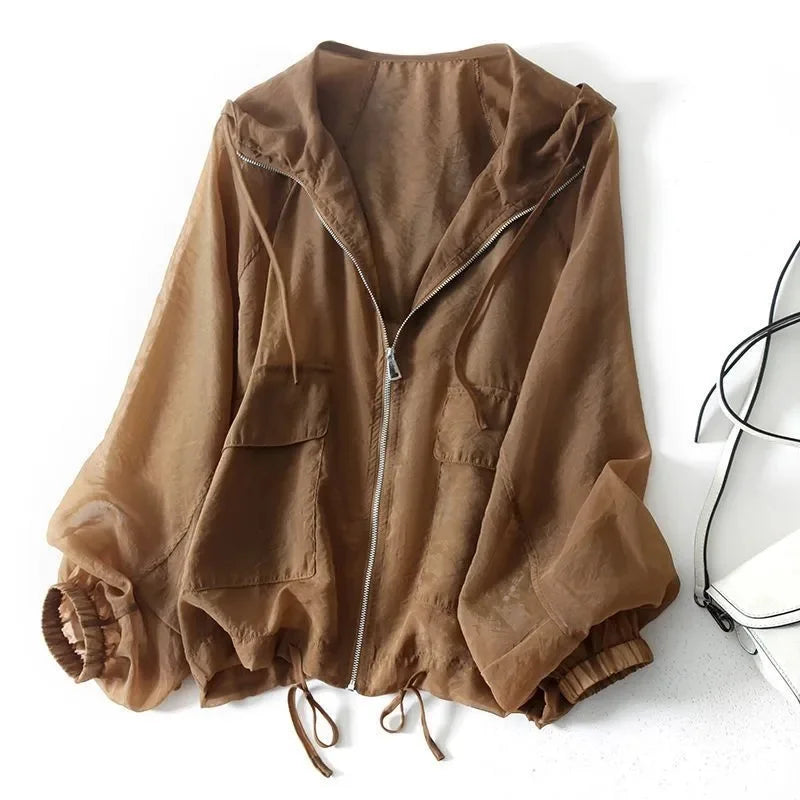 Giacca bomber con cappuccio e zip da donna