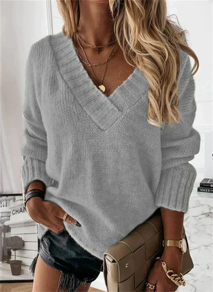 Pull Femme Col V en Maille Douce