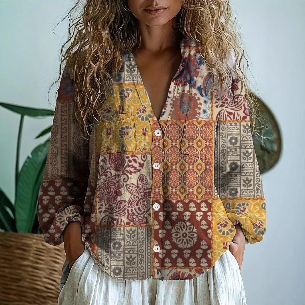 Blouse Fleurie Femme Col V Style Bohème