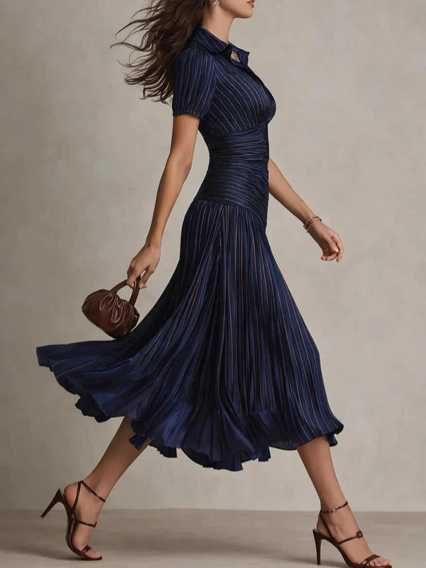 Robe Midi Élégante Pour Femme à Col en V et Plis