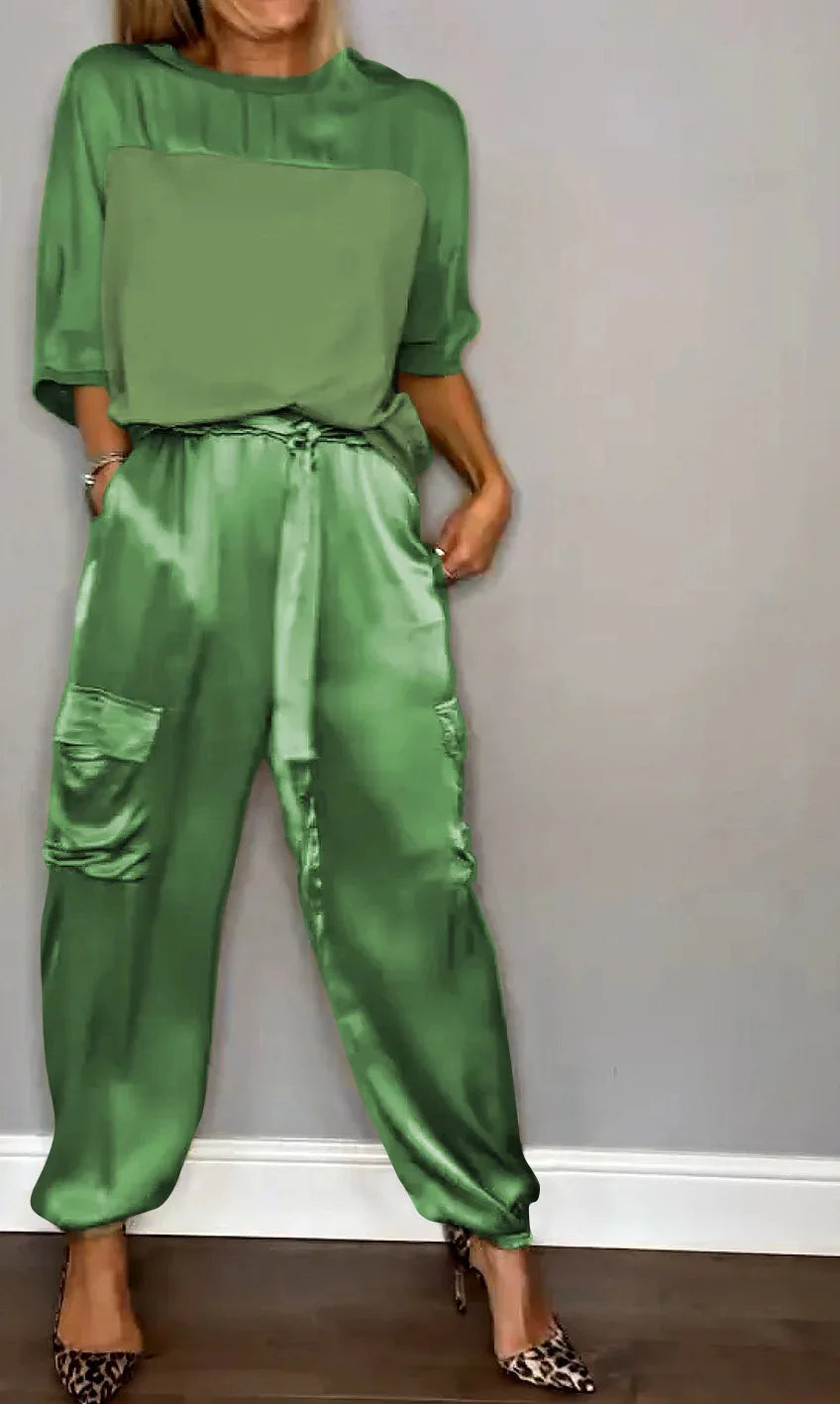 Conjunto de satén de dos piezas para estar en casa para mujer