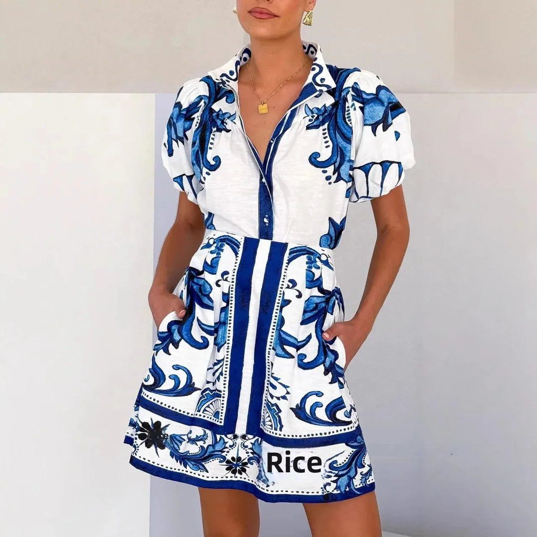 Robe Mini Fleurs Manches Bouffantes Femme Été