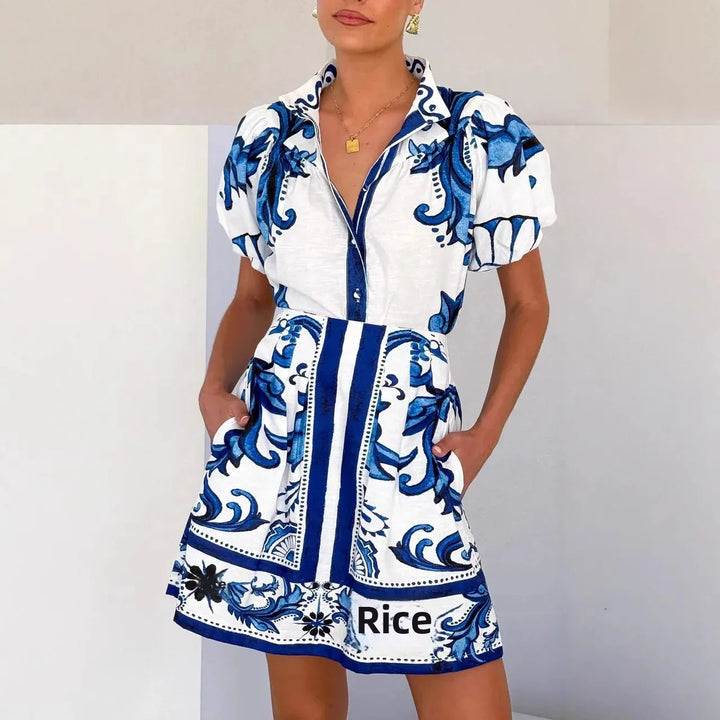 Robe Mini Fleurs Manches Bouffantes Femme Été