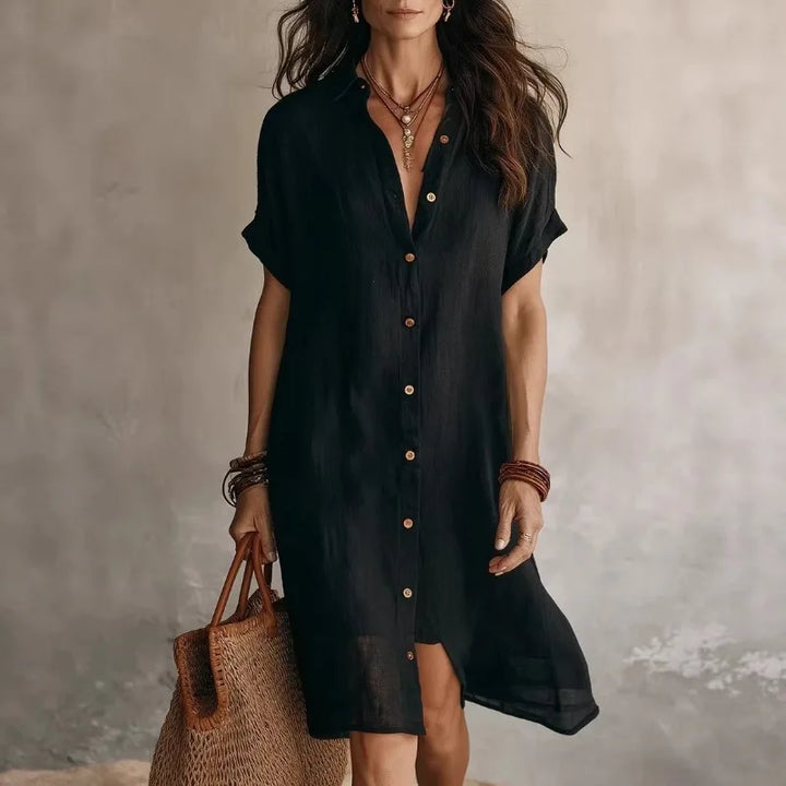 Robe Chemise Femme Bohème Manches Courtes Fluide
