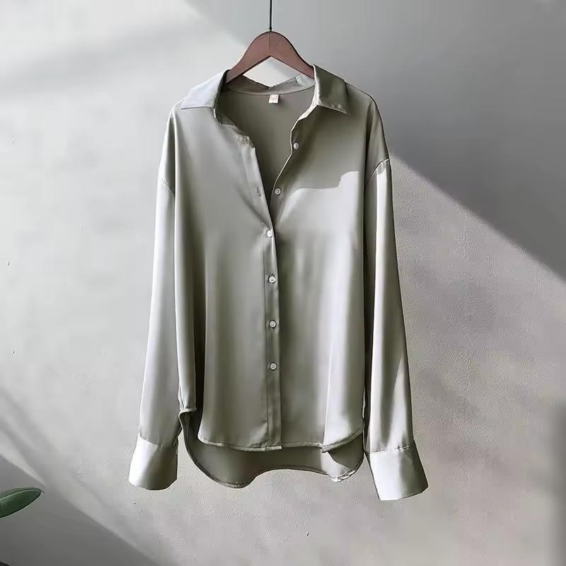 Blouse Satinée Femme Boutonnée Manches Longues