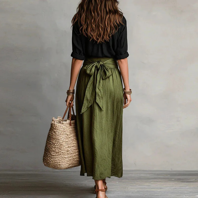 Ensemble Femme Chemisier et Jupe Midi Taille Haute