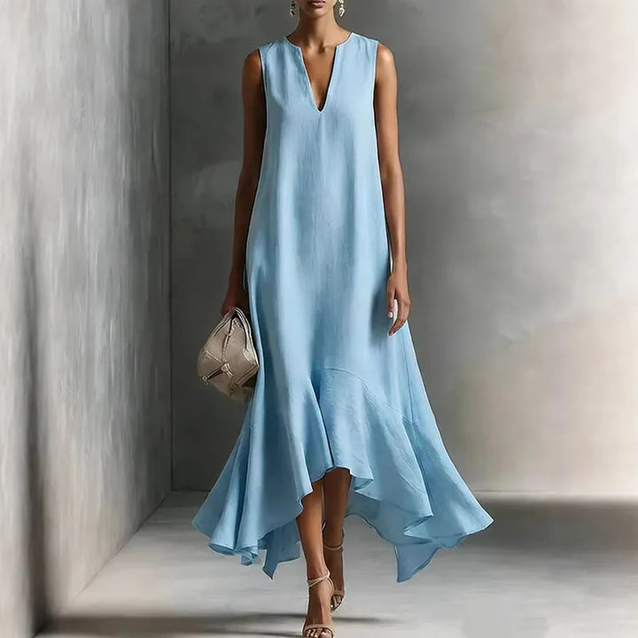 Robe Maxi Femme Bohème Col V Ourlet Volanté