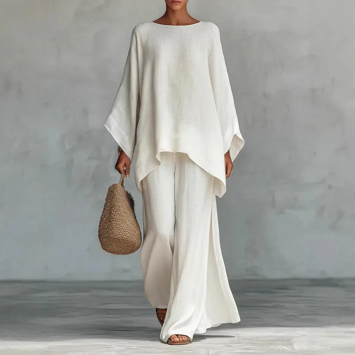 Women's Asymmetrical Top and Fluid Trousers Set