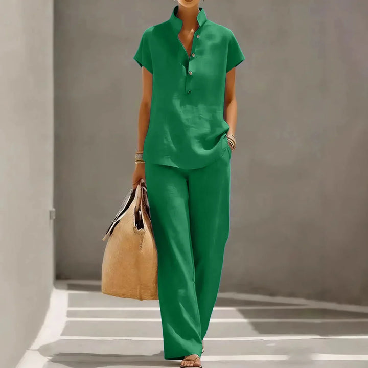 Completo casual da donna in due pezzi con colletto alla coreana