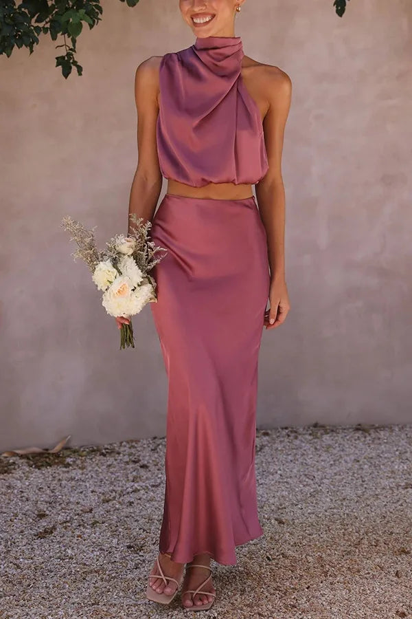 Ensemble Femme Top Drapé et Jupe Longue Soirée