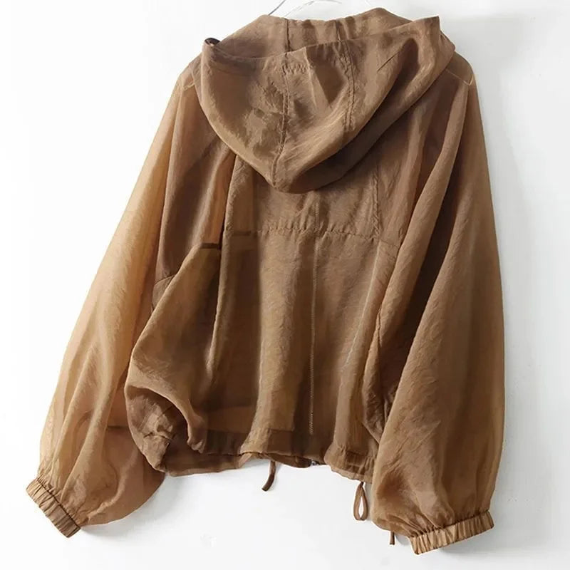 Giacca bomber con cappuccio e zip da donna