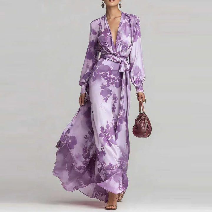 Robe Maxi Bohème Femme Décolleté V Taille Ceinturée
