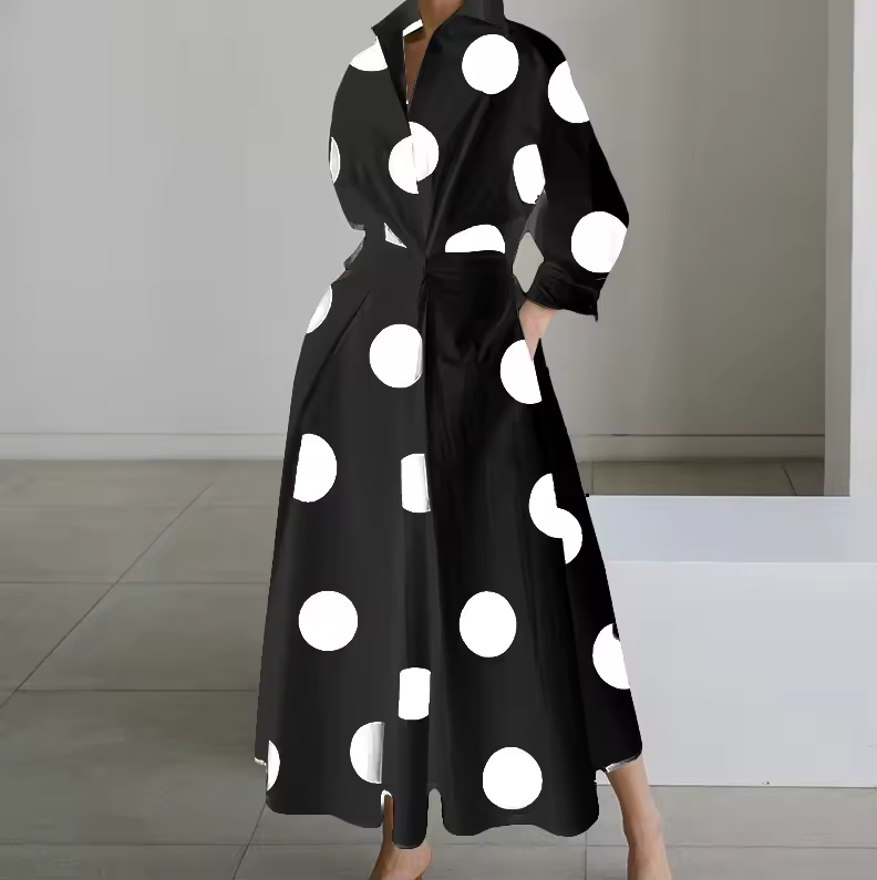 Robe Chemise Longue Femme Taille Cintrée Boutonnée