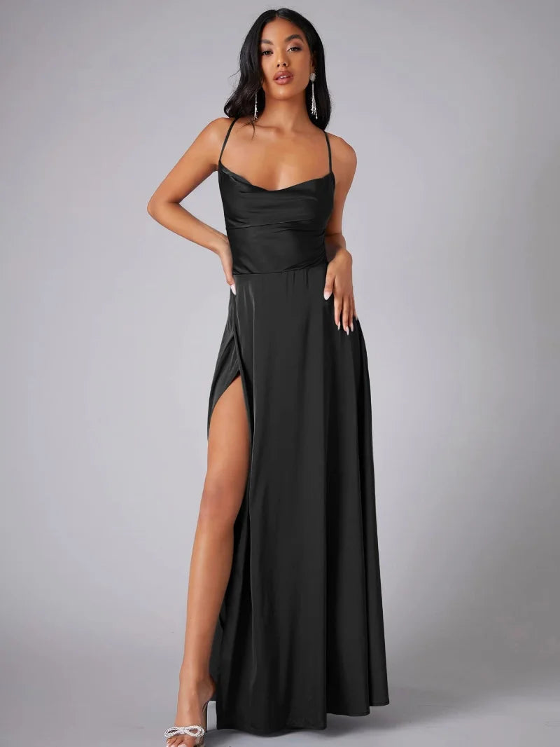 Robe Longue Satin Femme Fente Dos Nu Soirée