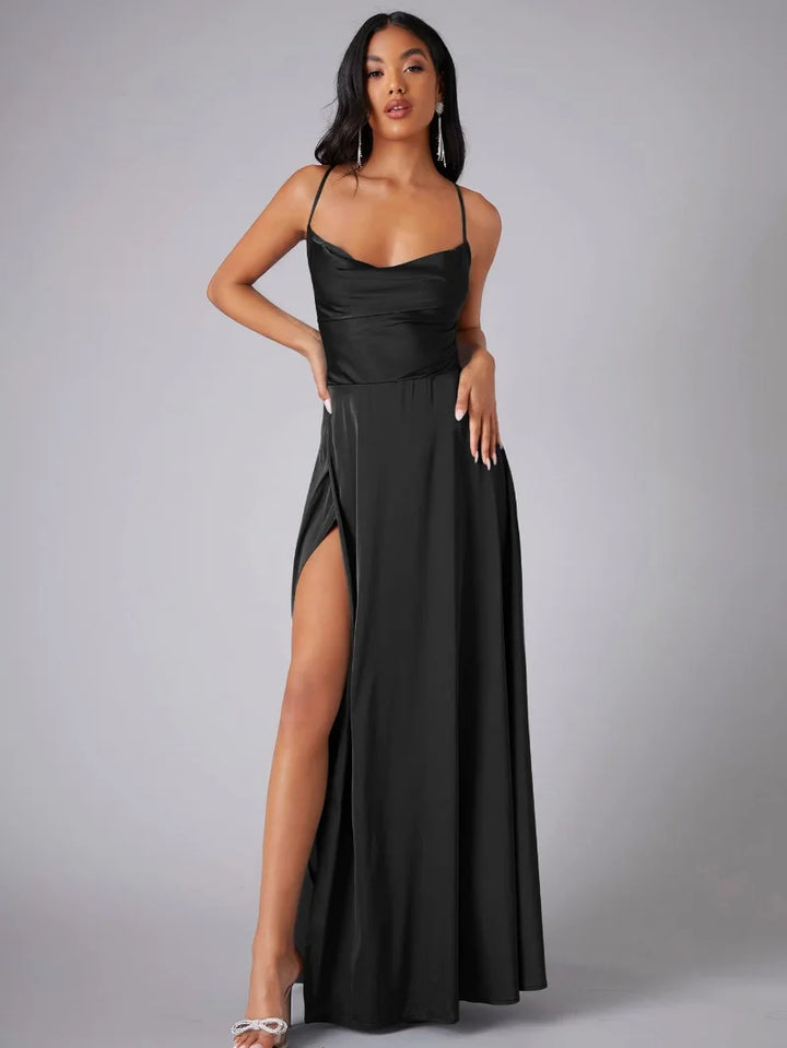 Robe Longue Satin Femme Fente Dos Nu Soirée