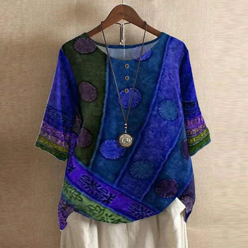 Blouse Bohème Fluide Femme Imprimé Artistique