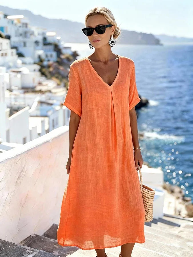 Robe Midi Femme Col V Coupe Fluide Été