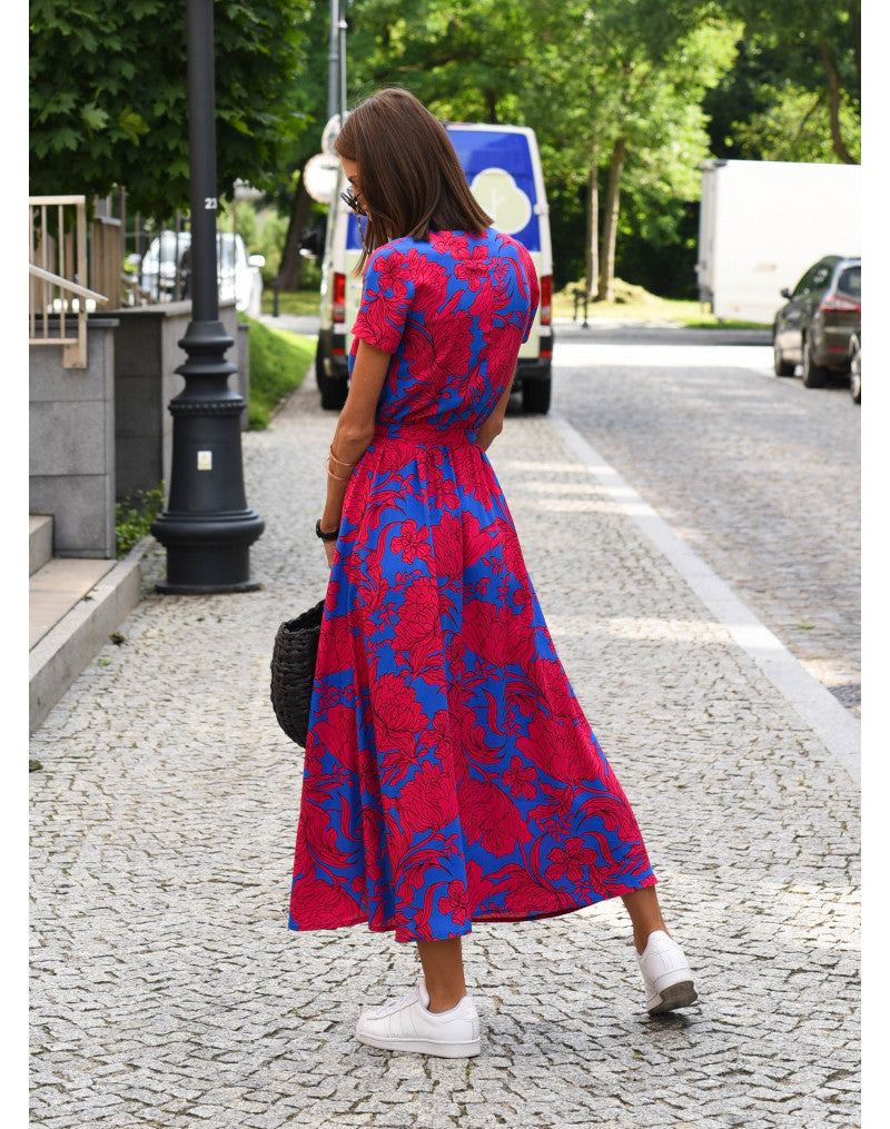 Robe Portefeuille Fleurie Femme Manches Courtes