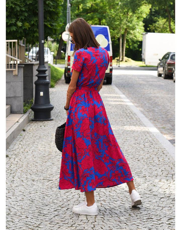 Robe Portefeuille Fleurie Femme Manches Courtes