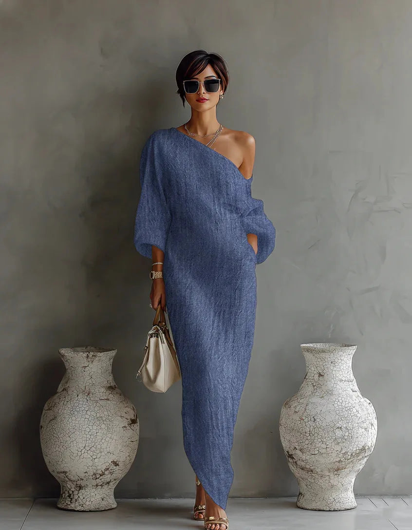 Robe Maxi Asymétrique Femme Manches Chauve-Souris