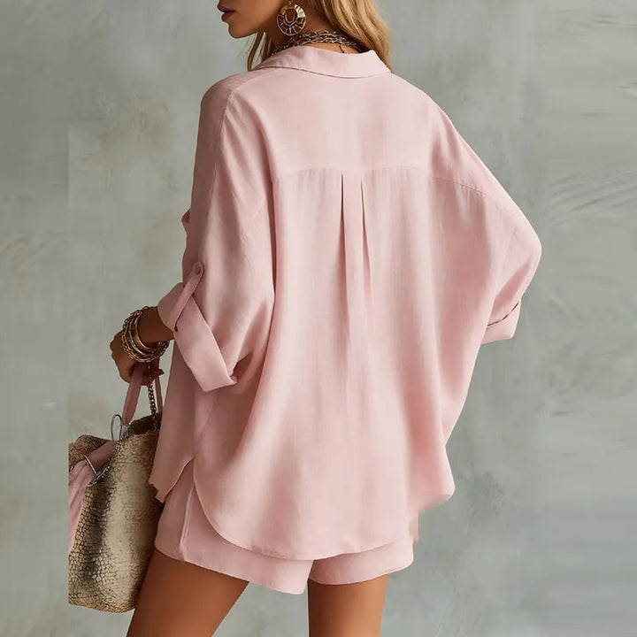 Ensemble Chemise Boutonnée et Short Coupe Décontractée Pour Femme