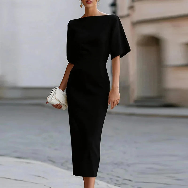 Robe Midi Sculptante à Encolure Bateau Pour Femme