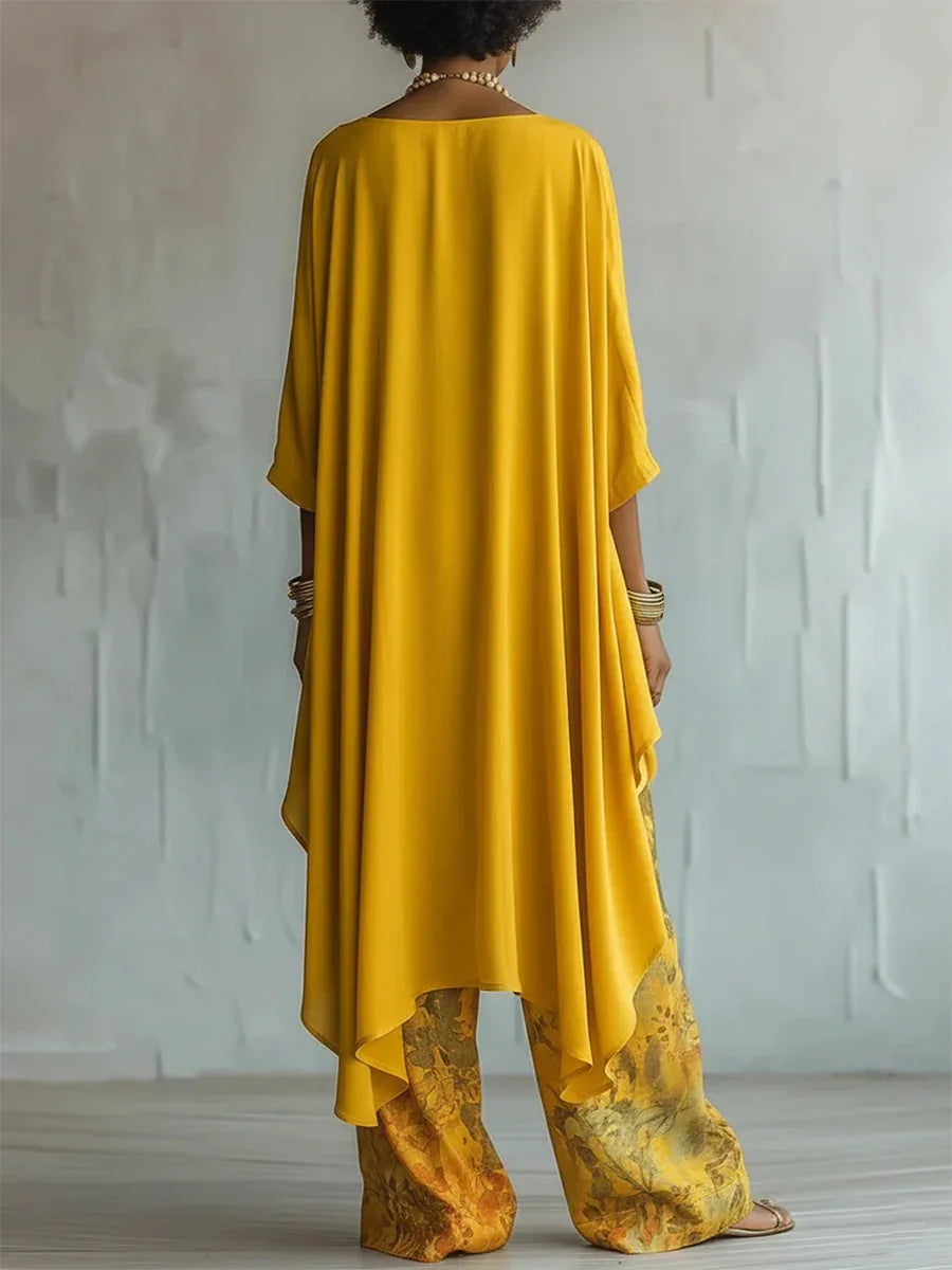 Ensemble Femme Imprimé Haut Asymétrique Pantalon Large