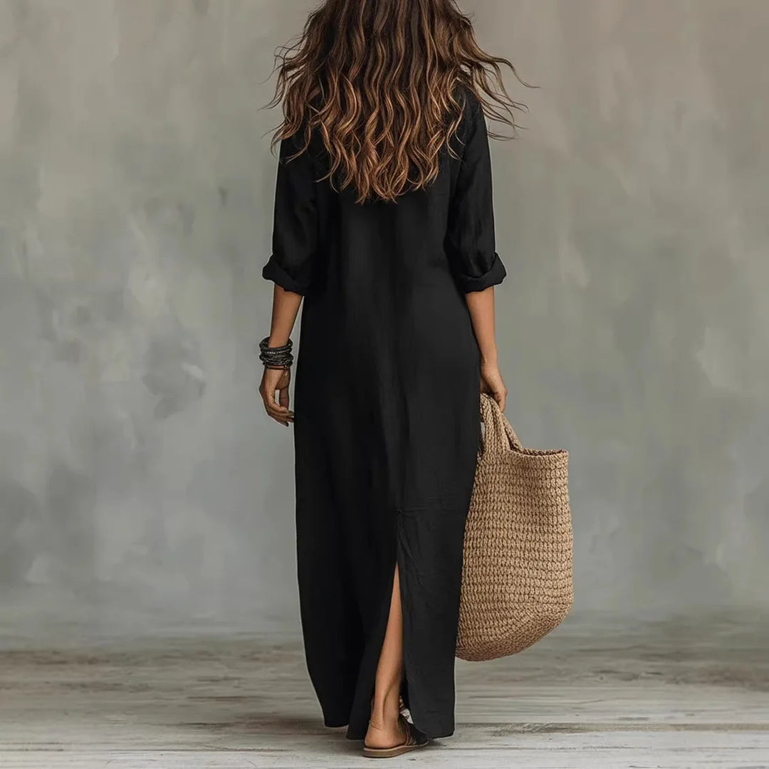 Robe Longue Col V Femme Manches 3/4