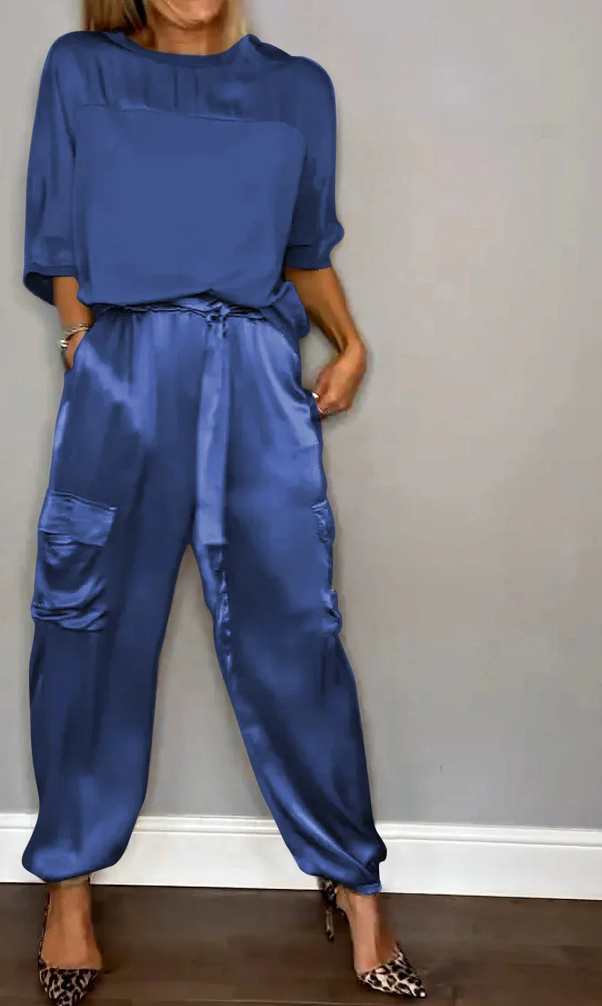 Conjunto de satén de dos piezas para estar en casa para mujer