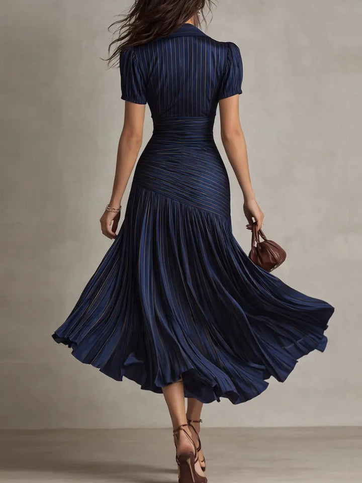 Robe Midi Élégante Pour Femme à Col en V et Plis