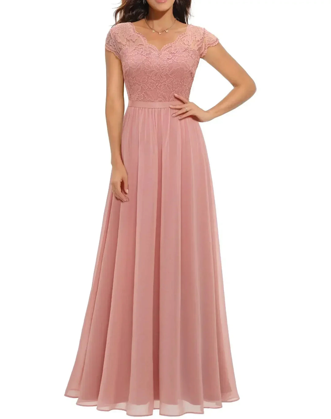 Robe Longue Élégante en Dentelle avec Décolleté en V Pour Femme