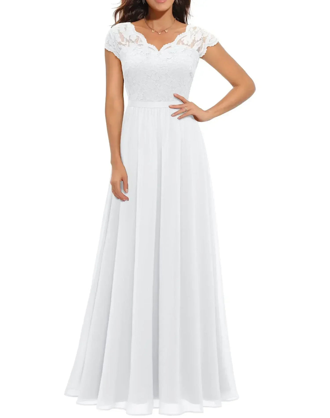 Robe Longue Élégante en Dentelle avec Décolleté en V Pour Femme