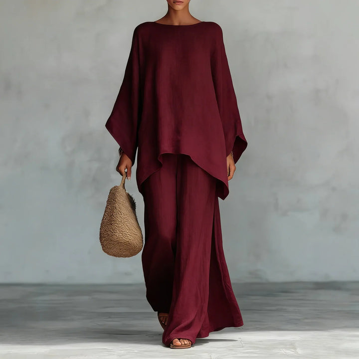 Women's Asymmetrical Top and Fluid Trousers Set
